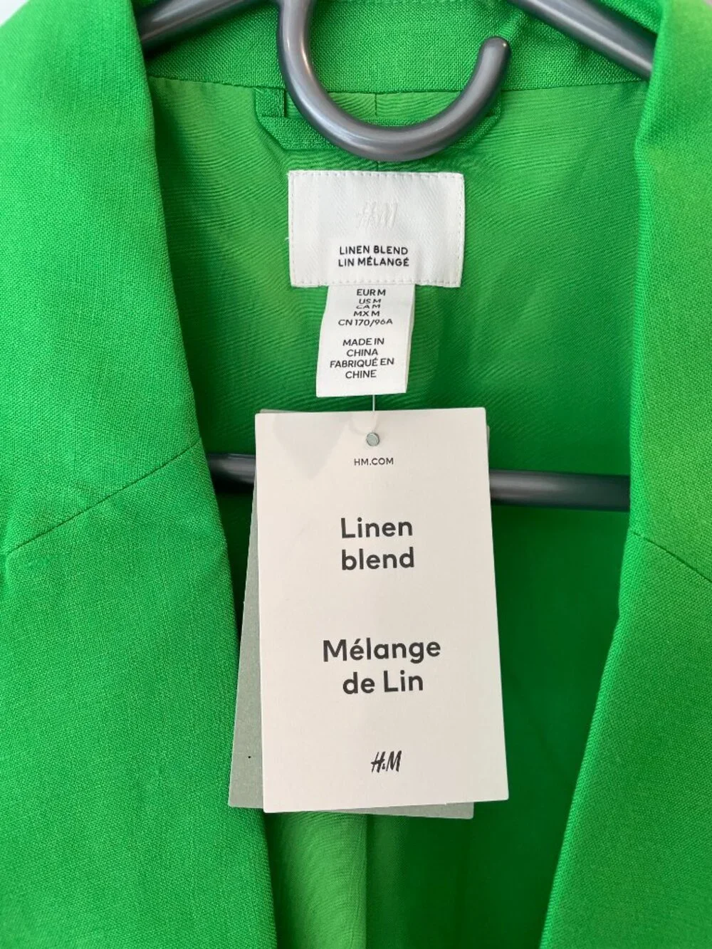 H&M Linen Blend NWT Kelly Green Blazer - Picture 2 of 3